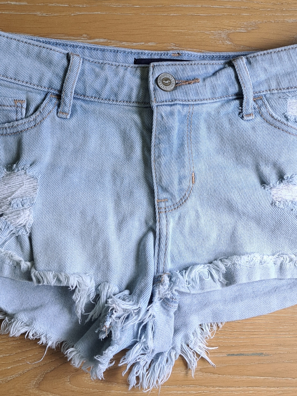 Hollister Light Blue Distressed Denim Cutoff Shorts